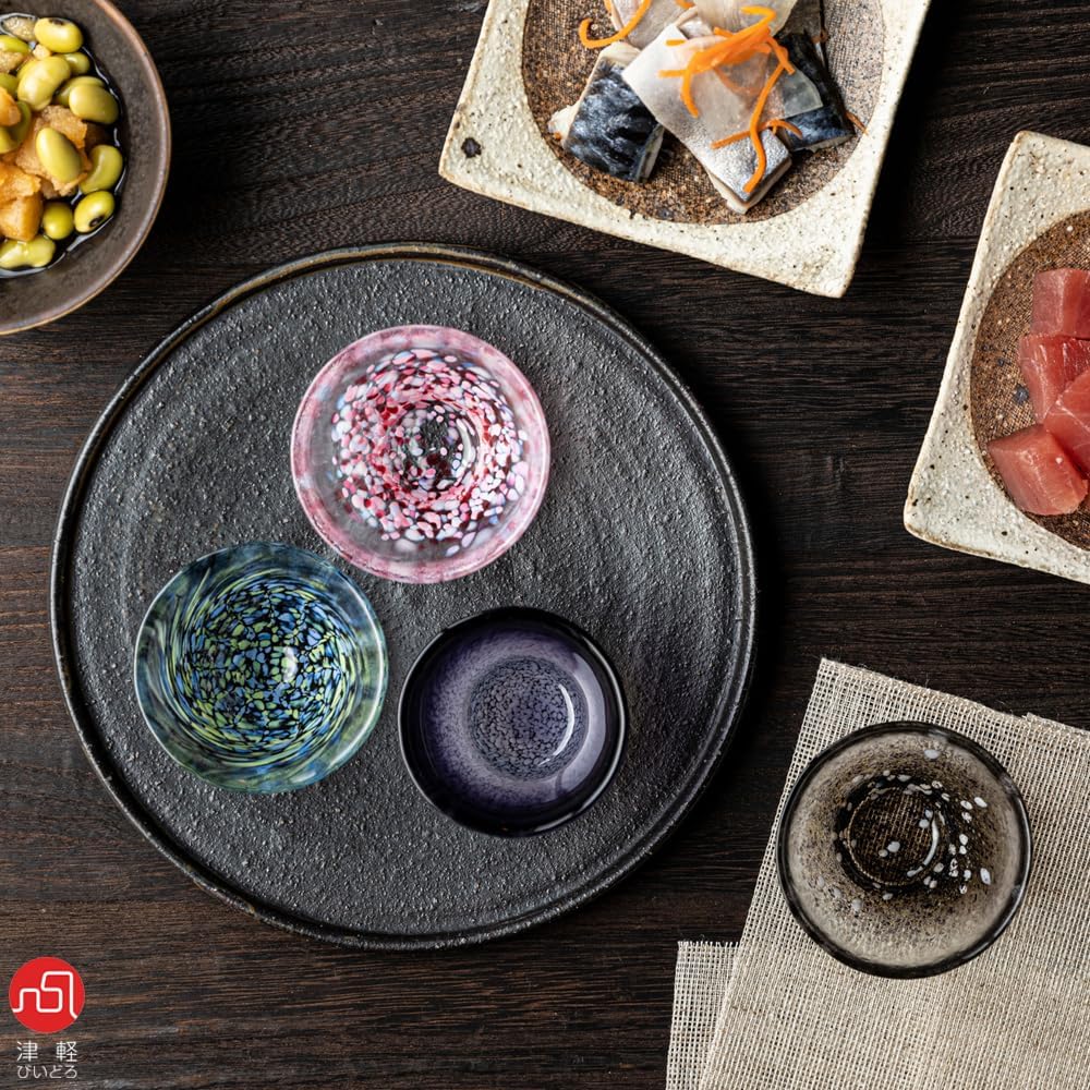 日本預訂|全港免運|津輕 - 日本製青森縣清酒杯套裝 禮盒包裝 Sake Cup 玻璃杯 料理碗 四季靈感設計 (1套4隻) 【約10-15個工作日內寄出】