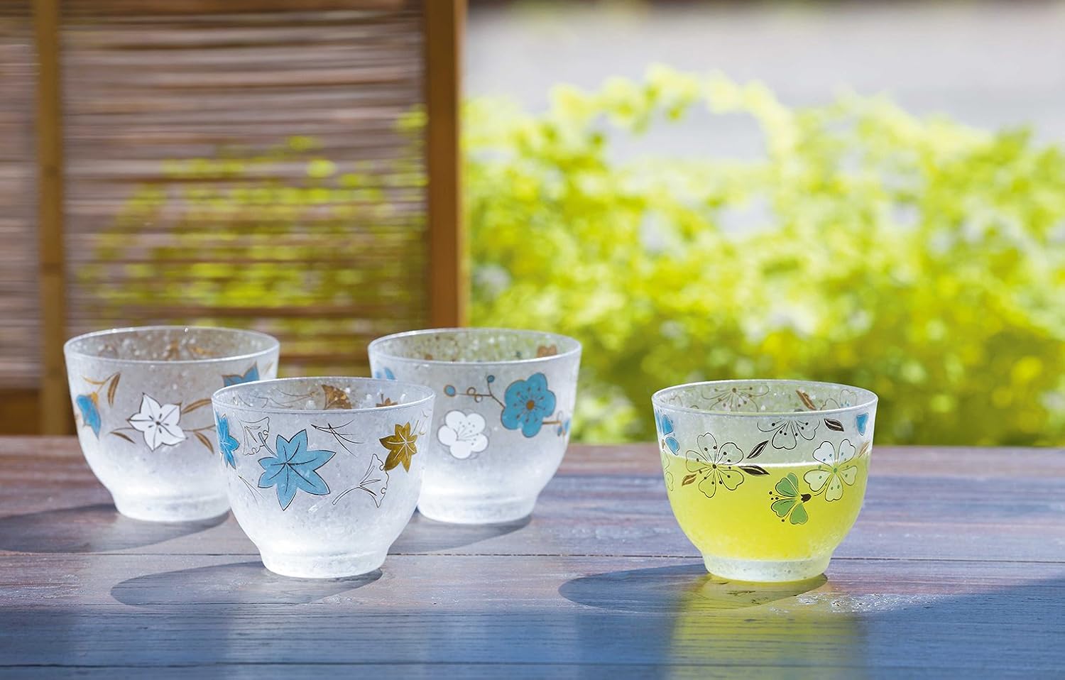 日本預訂|全港免運|Aderia - 日本製玻璃茶杯套裝 藍櫻 禮盒木盒包裝 玻璃杯 Premium Glass (4隻 175ml)【約10-15個工作日內寄出】