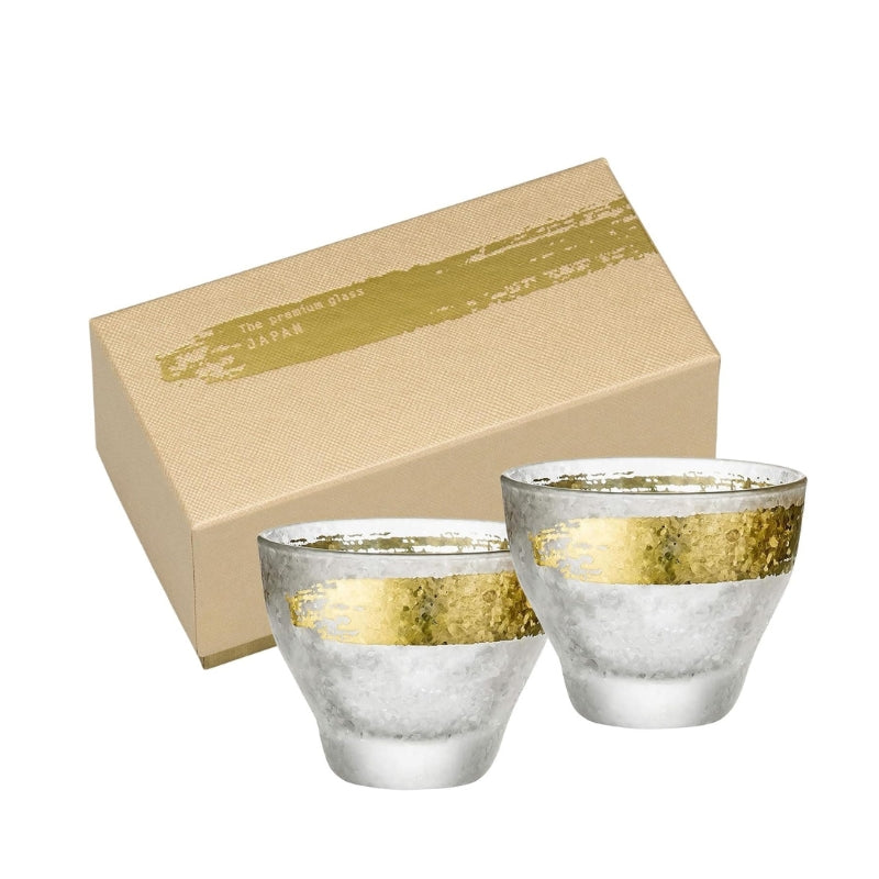 日本預訂|全港免運|津輕 - 日本製金角色清酒杯套裝 The Premium Glass Sake Cup 禮盒包裝 玻璃杯 (一對2隻 90ml)【約10-15個工作日內寄出】