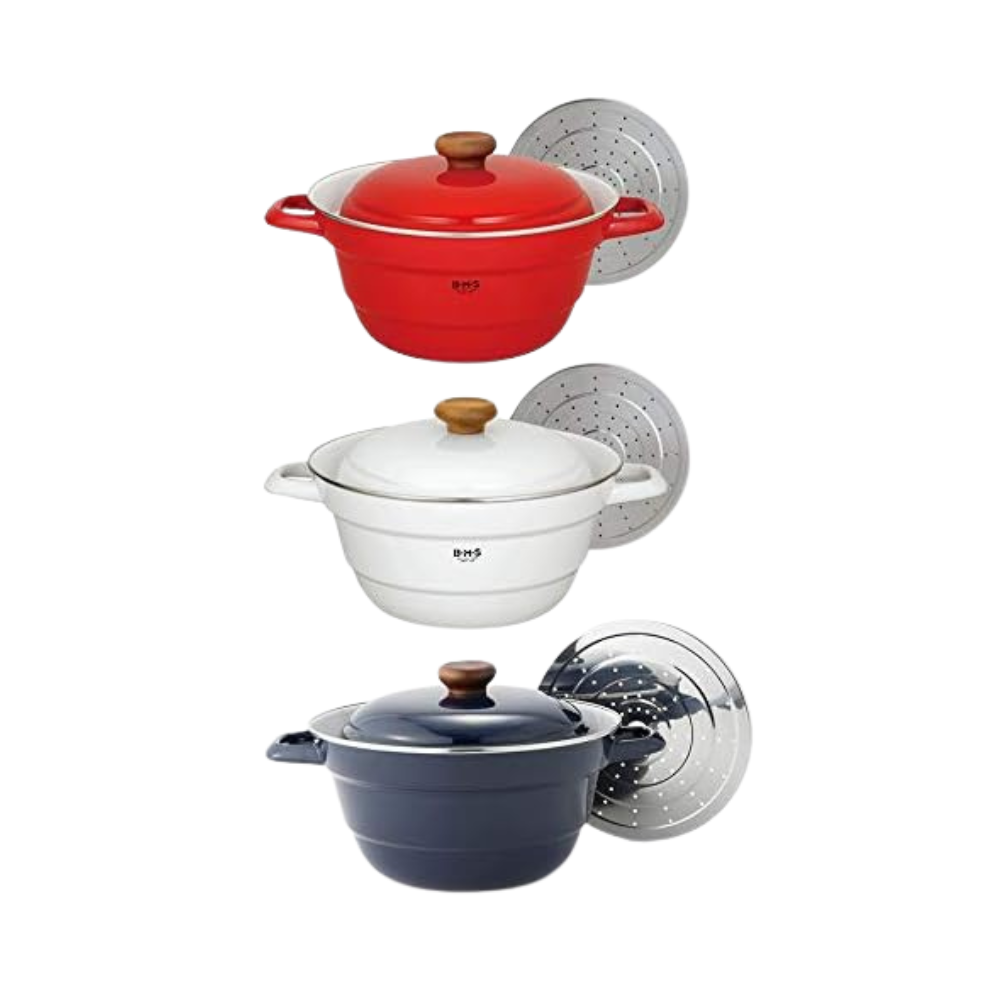 日本預訂|全港免運|富士琺瑯 - FUJIHORO 琺瑯多用途萬用鍋 雙耳鍋附蓋 連蒸盤 煮/燉/蒸/炸 一體多功能鍋 All In One (27cm/5.4L)【約10-15個工作日內寄出】