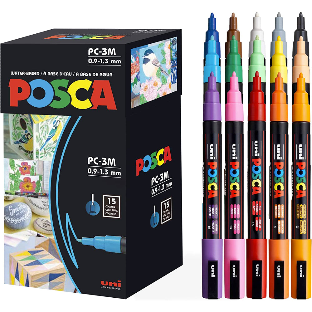 日本預訂|全港免運|uni - 15色套 三菱鉛筆 POSCA 海報彩色麥克筆/廣告筆/塗鴉筆 Marker Pens PC-5M (筆尖為1.8–2.5mm)【平行進口|約10-15個工作日寄出】