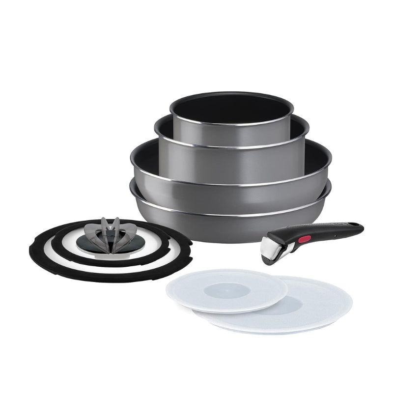 日本預訂|全港免運|T-Fal - 可拆手柄慳位廚具套裝 9件套 日本版Tefal ingenio (灰色, 只限直火使用) 【平行進口|約2-3個星期內寄出】