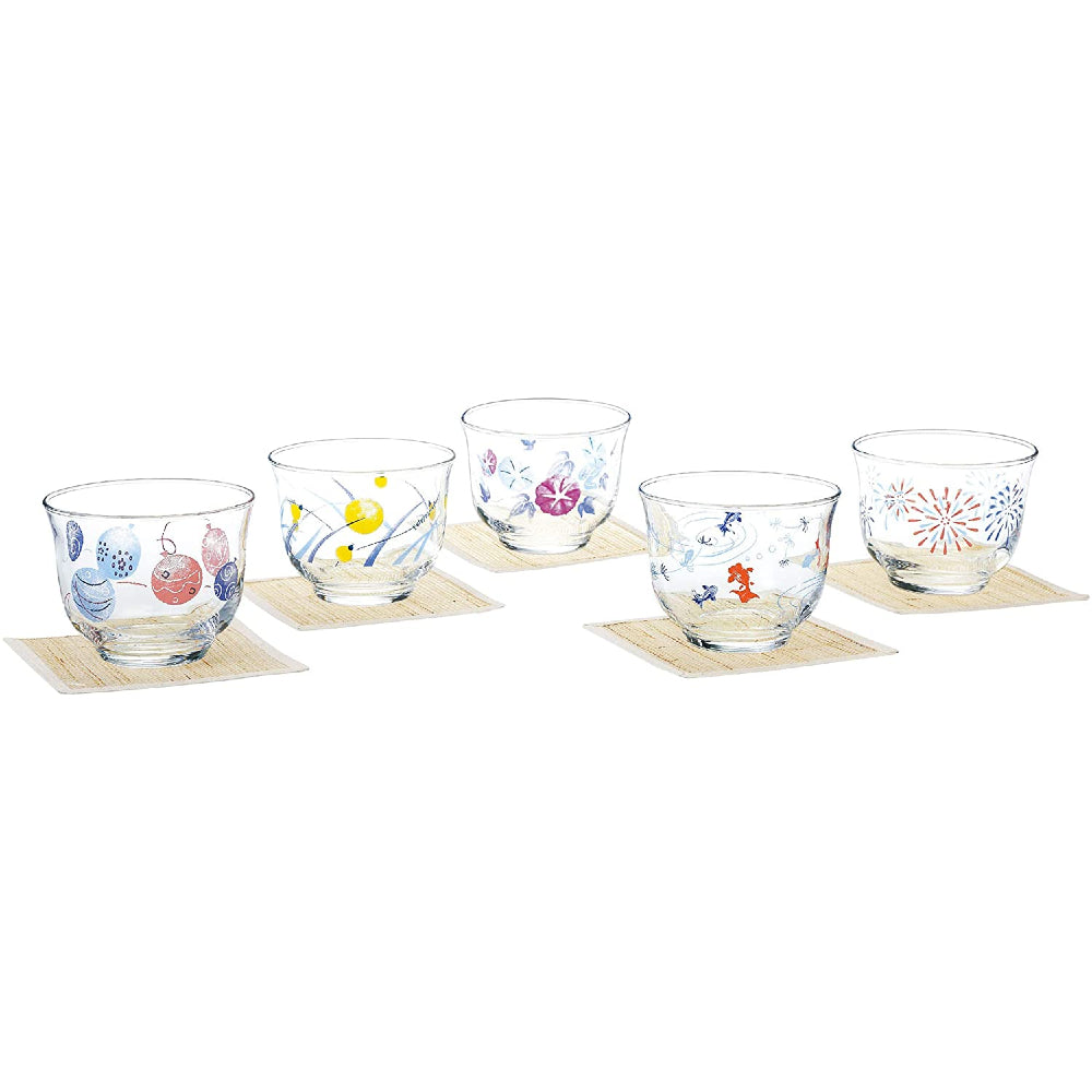 (預訂|全港免運) 日本製 東洋佐佐木 Toyo-Sasaki Glass 木本硝子 夏の詩冷茶清酒杯 一套五隻 (205ml)【約10-15個工作日內寄出】