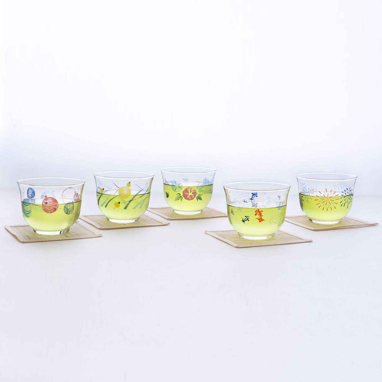 (預訂|全港免運) 日本製 東洋佐佐木 Toyo-Sasaki Glass 木本硝子 夏の詩冷茶清酒杯 一套五隻 (205ml)【約10-15個工作日內寄出】