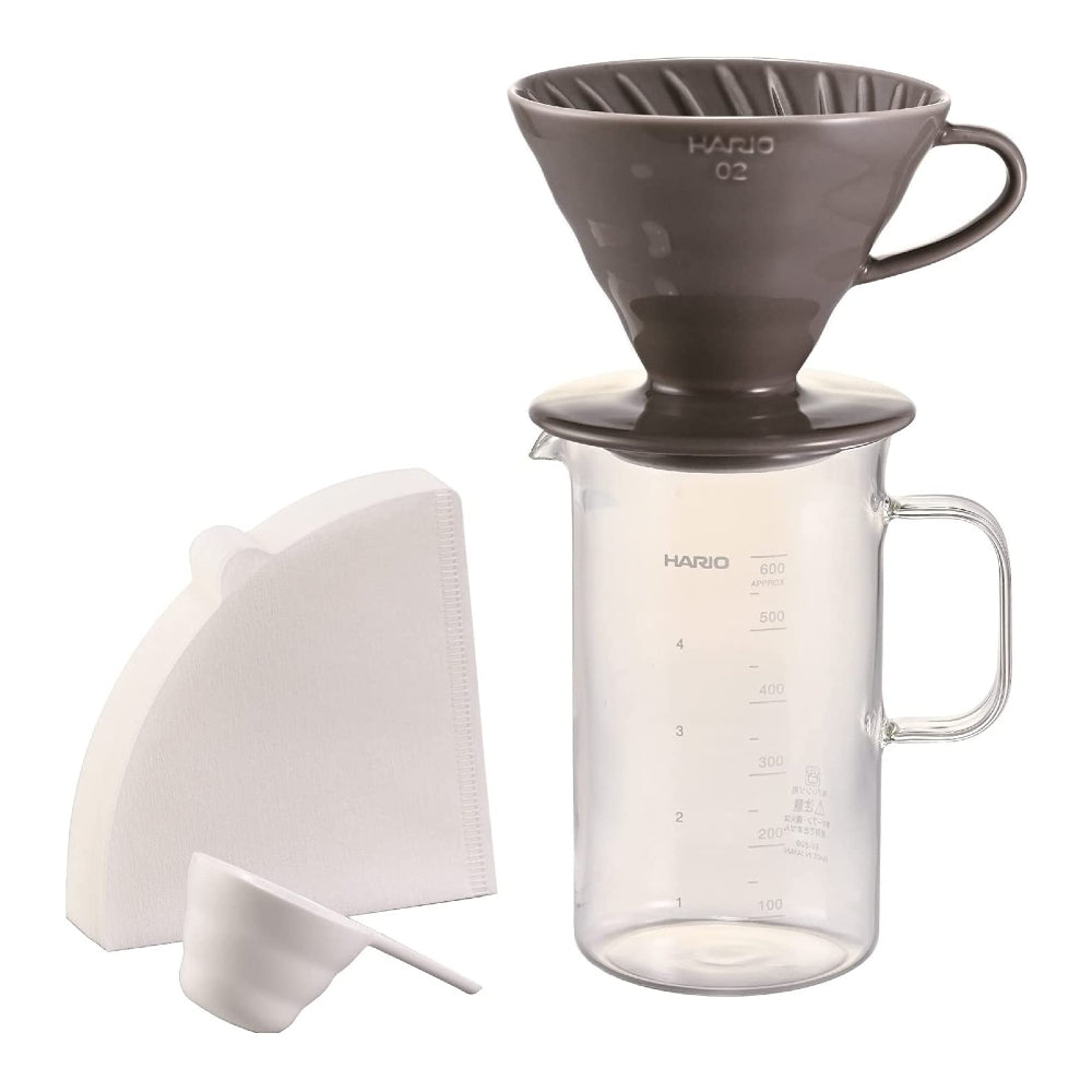 預訂|全港免運|HARIO - V60手沖咖啡壺組套裝 02石墨灰色陶瓷濾杯 經典燒杯下壺設計 Beaker Server & Dripper Set (BVD-3012-GR)【平行進口|約10-15工作日內寄出】