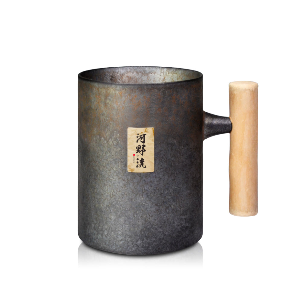 現貨|全港免運|河野流 - 文京手作陶瓷杯 手沖咖啡下壺 300ml|木質盒裝|漂流木把手|每個鐵釉紋理都是獨一無二