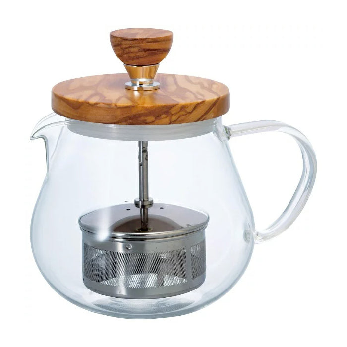 預訂|全港免運|Hario - 橄欖木濾壓玻璃茶壺Pull-up Tea Maker TEO-45-OV (450ml)【平行進口|約10-15個工作日內寄出】