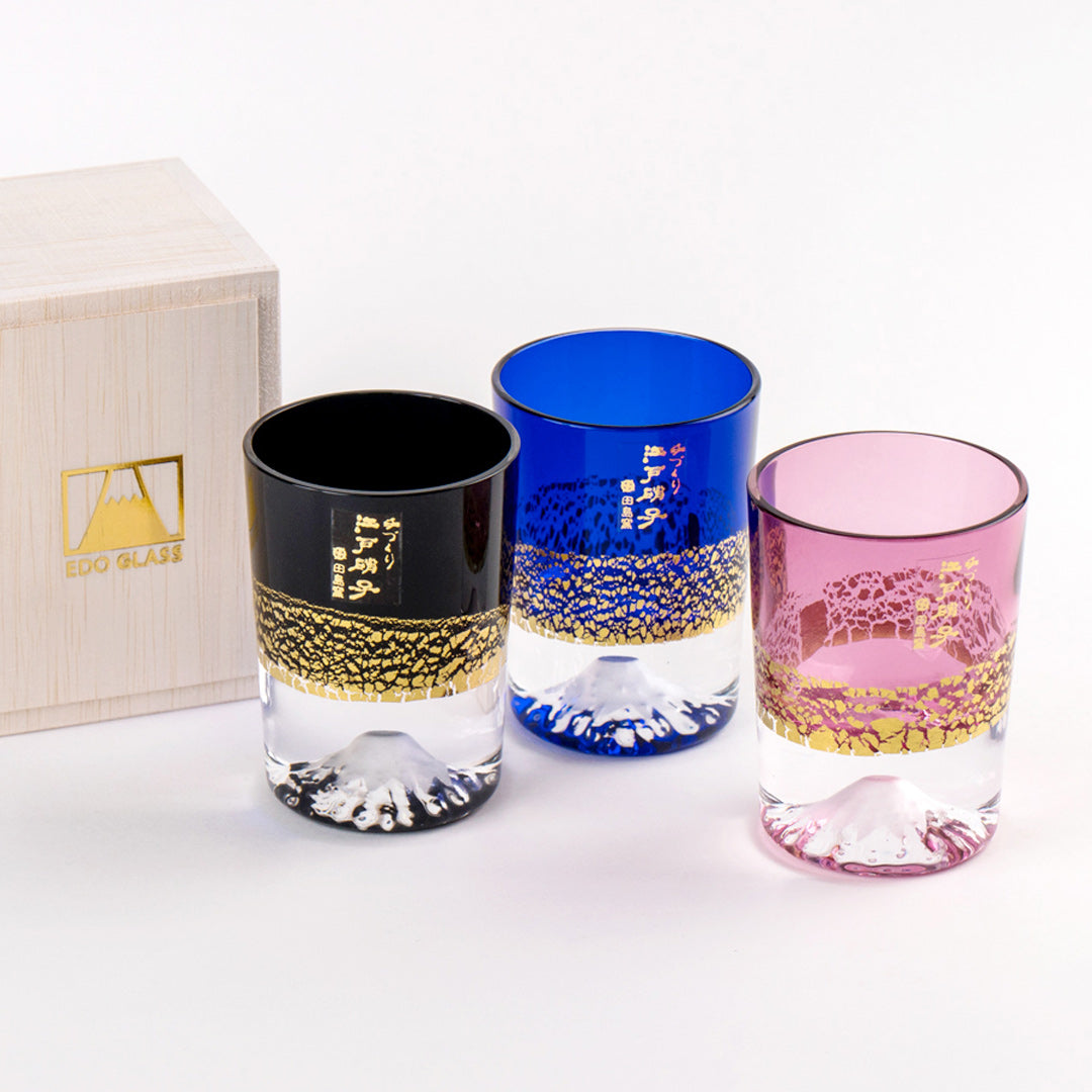 田島硝子 - TAJIMA GLASS 金箔富士山玻璃杯 黑色 漆黑 Sake杯/清酒/冷酒/烈酒杯 80ml ( TG20-016-1GK )|木盒包裝|EDO GLASS|附真品證書卡【現貨|全港免運|平行進口】