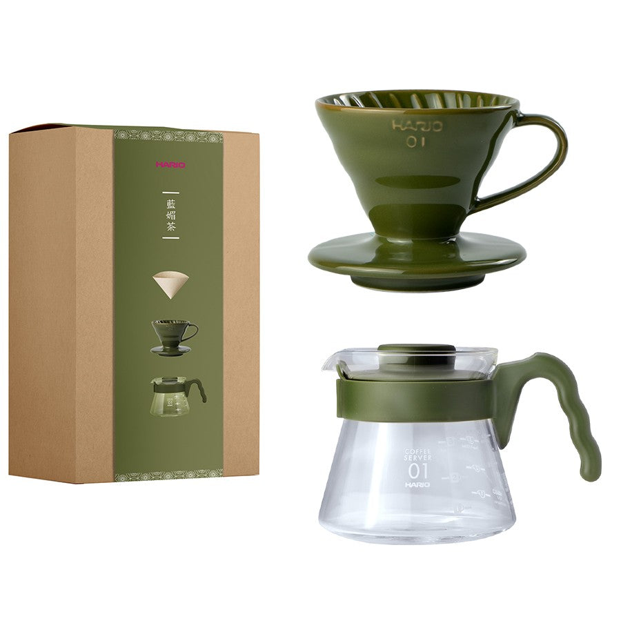 現貨|全港免運|HARIO - V60 SET 藍媚茶色 01陶瓷濾杯咖啡壺組 手沖咖啡壺組套裝 (1-2杯) VCSC-4701-OG【平行進口】