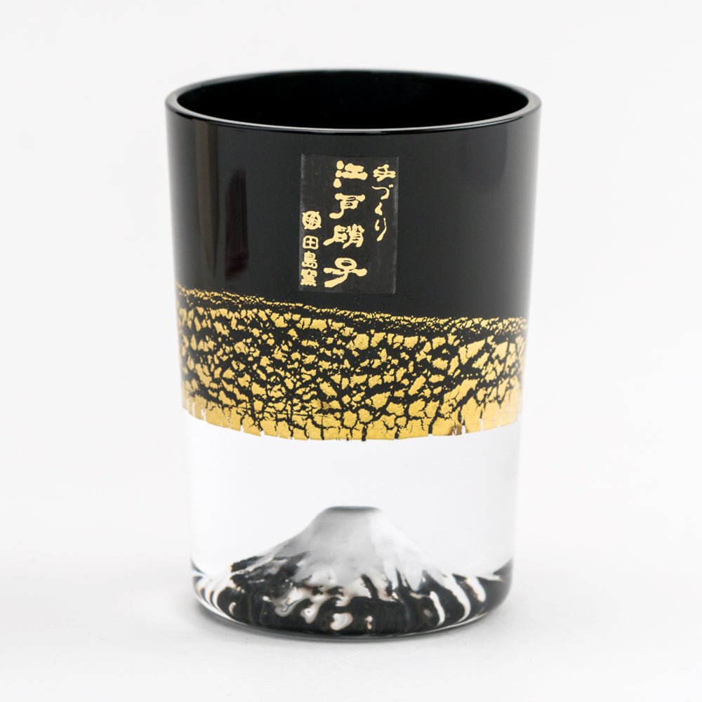 田島硝子 - TAJIMA GLASS 金箔富士山玻璃杯 黑色 漆黑 Sake杯/清酒/冷酒/烈酒杯 80ml ( TG20-016-1GK )|木盒包裝|EDO GLASS|附真品證書卡【現貨|全港免運|平行進口】