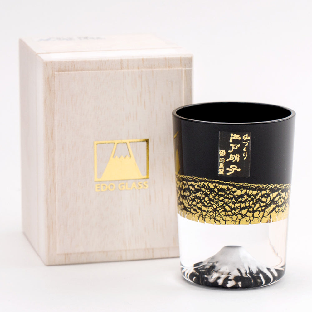 田島硝子 - TAJIMA GLASS 金箔富士山玻璃杯 黑色 漆黑 Sake杯/清酒/冷酒/烈酒杯 80ml ( TG20-016-1GK )|木盒包裝|EDO GLASS|附真品證書卡【現貨|全港免運|平行進口】