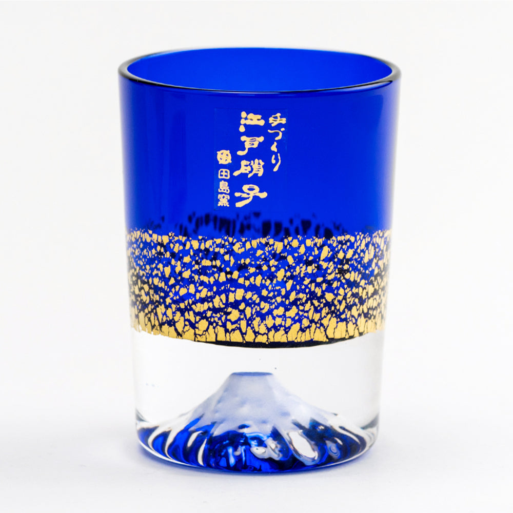 田島硝子 - TAJIMA GLASS 金箔富士山玻璃杯 藍色 琉璃 Sake杯/清酒/冷酒/烈酒杯 80ml ( TG20-016-1GB )|木盒包裝|EDO GLASS|附真品證書卡【現貨|全港免運|平行進口】