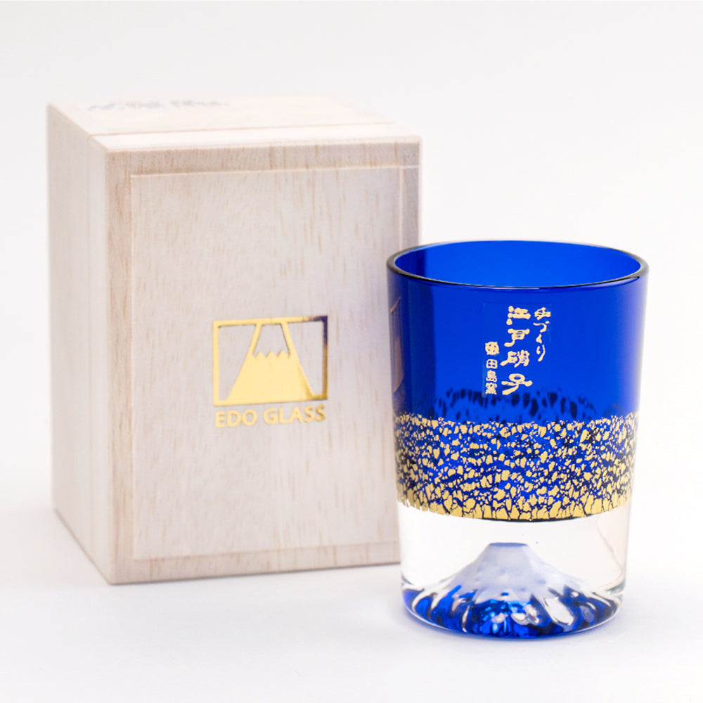 田島硝子 - TAJIMA GLASS 金箔富士山玻璃杯 藍色 琉璃 Sake杯/清酒/冷酒/烈酒杯 80ml ( TG20-016-1GB )|木盒包裝|EDO GLASS|附真品證書卡【現貨|全港免運|平行進口】
