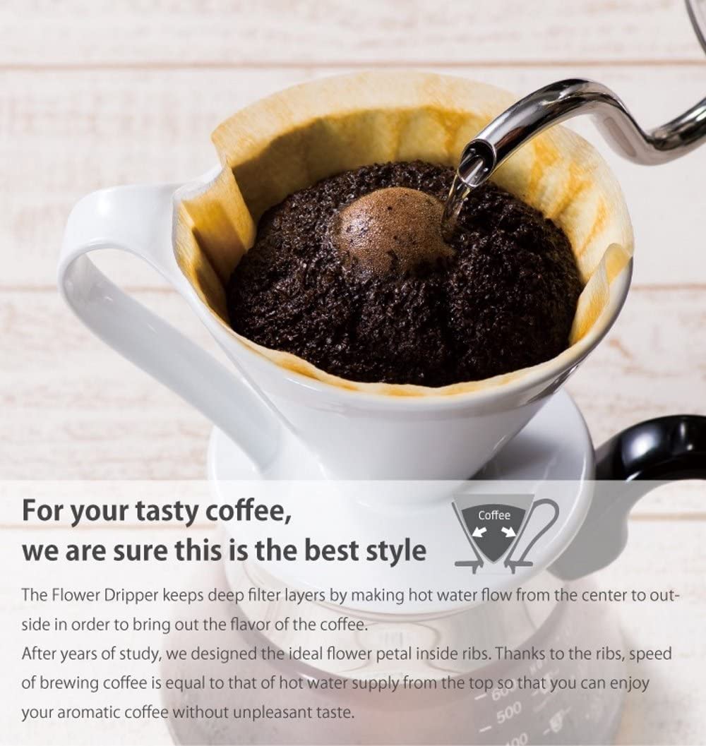 現貨|全港免運|CAFEC- 三洋産業 日本製 有田燒錐形陶瓷花瓣濾杯 手沖咖啡濾杯 Flower Dripper 1cup CFD-1【平行進口】
