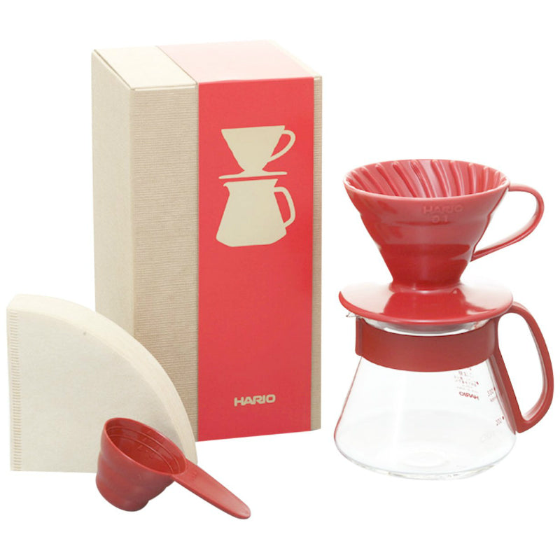 (預訂|全港免運) HARIO V60 01 紅色陶瓷濾杯 濾泡咖啡壺組/滴漏咖啡壺組 套裝 Dripper & Pot (1-2杯) VDS-3012R【約10-15個工作日寄出】 - Premium Mall HK