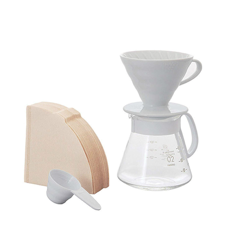(現貨|全港免運) HARIO V60 02 經典白色陶瓷濾杯 咖啡壺組套裝 Ceramic Dripper Set (1-4杯) XVDD-3012W【平行進口】 - Premium Mall HK