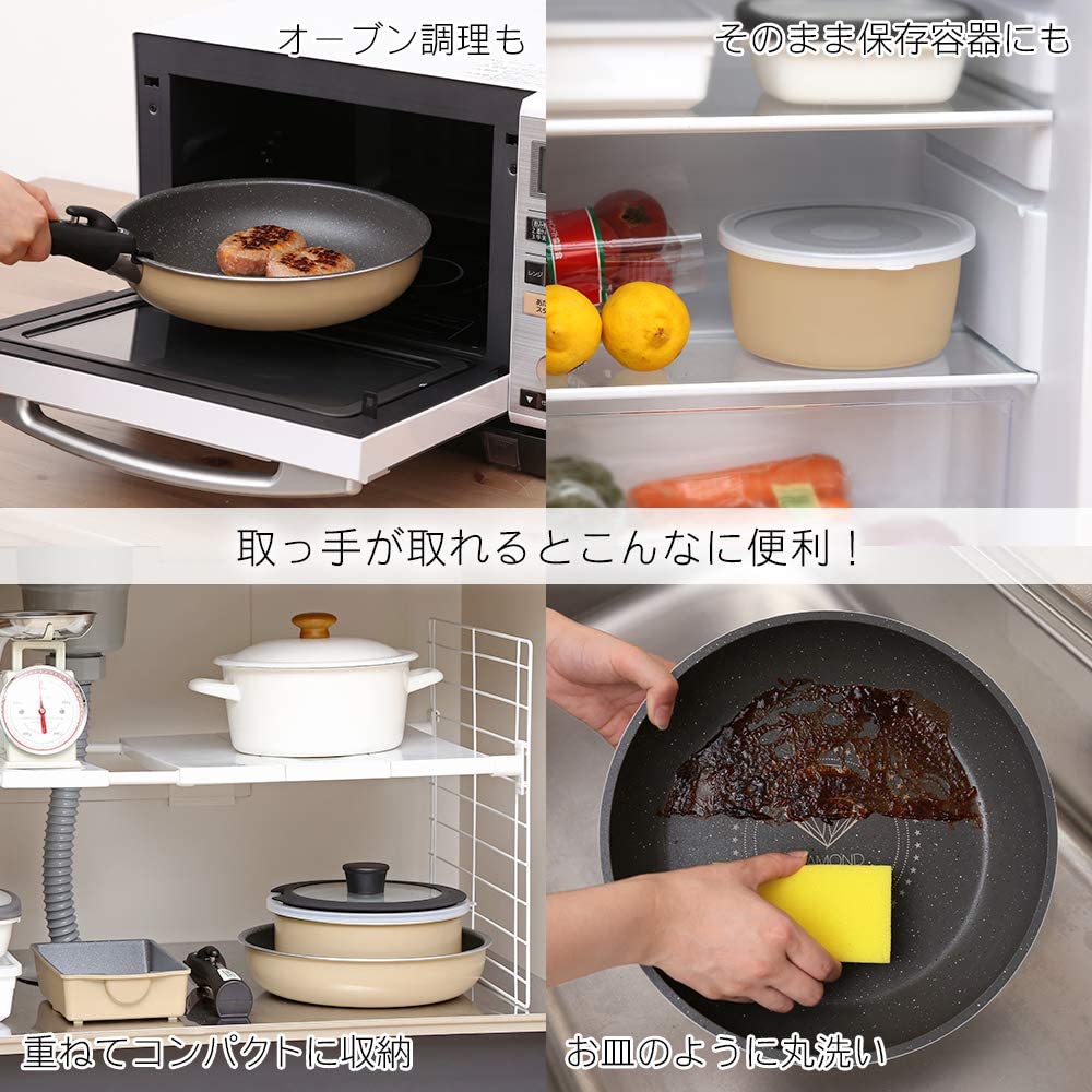 預訂|全港免運|Iris Ohyama - 日本品牌 可拆式把手 慳位方便 鍋具廚具套裝 IH對應 (9件裝 白色)【約10-15個工作日內寄出】