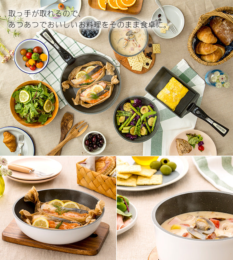 預訂|全港免運|Iris Ohyama - 日本品牌 可拆式把手 慳位方便 鍋具廚具套裝 IH對應 (6件裝 白色)【約10-15個工作日內寄出】