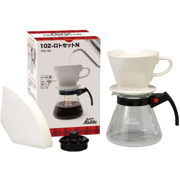 (預訂|全港免運) Kalita 102系列 3-4杯 陶瓷濾杯 滴漏咖啡壺組套裝 102 Ceramic Dripper Set N(含濾紙)【約10-15個工作日內寄出】 - Premium Mall HK