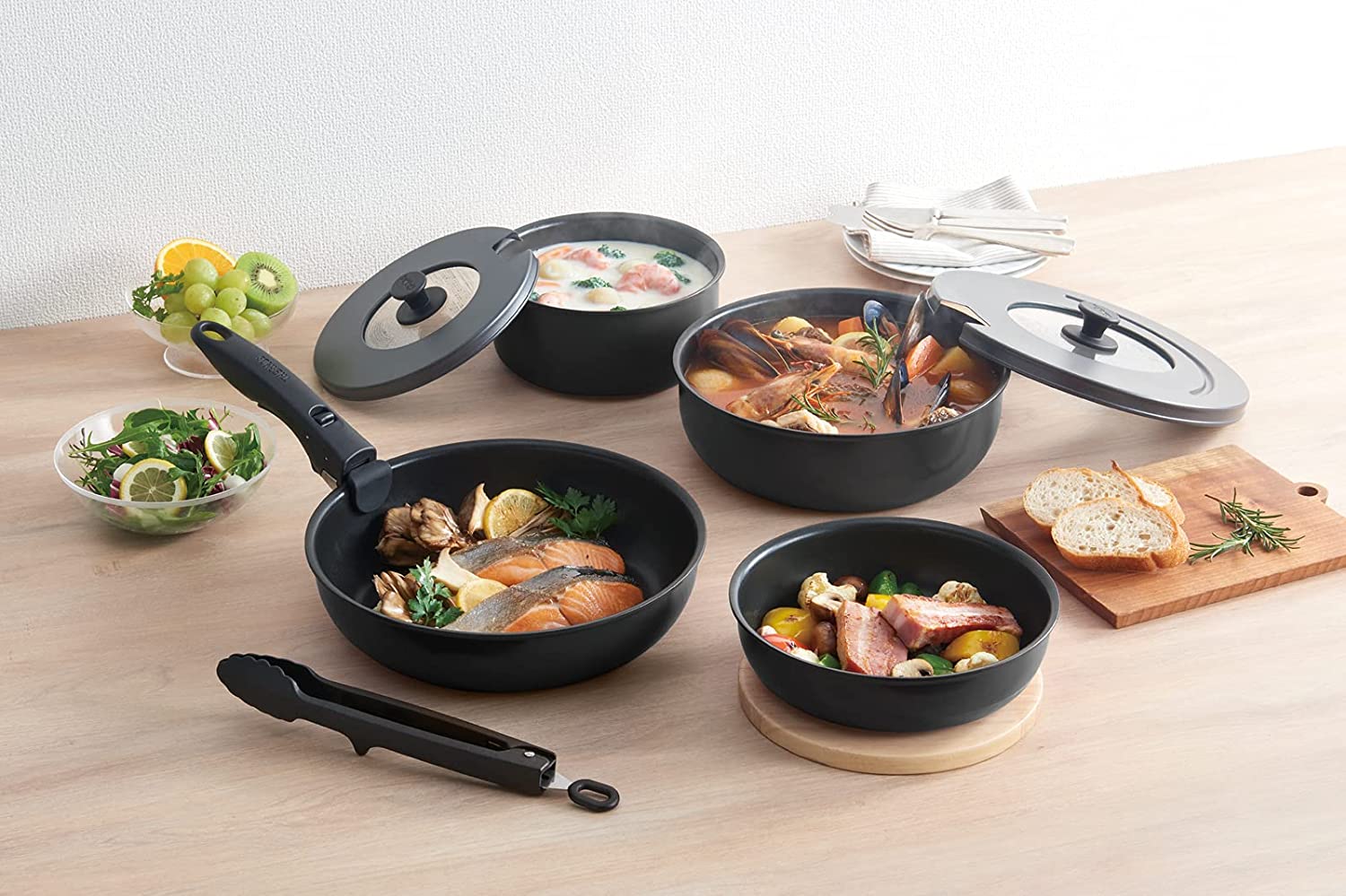 預訂|全港免運|THERMOS - 可疊可拆手柄廚具套裝 9件裝 (IH適用) KSA-9A【平行進口|約10-15個工作日內寄出】