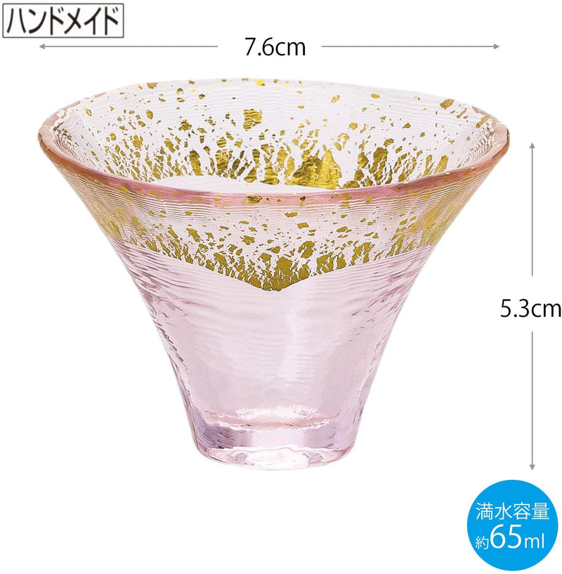 (預訂｜全港免運) 日本製 東洋佐Toyo-Sasaki Glass 富士山招福杯 金箔配色 清酒冷酒玻璃杯 (金透明&金櫻桃 一套2隻 65ml)【約10-15個工作日內寄出】 - Premium Mall HK 你的優質網店之選