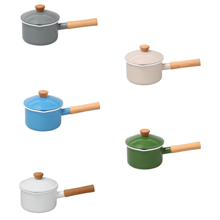 (預訂|全港免運) 野田琺瑯 Noda Horo 日本製 Couleur系列 天然木柄 琺瑯牛奶鍋單手鍋 連蓋 1.2L/14cm (IH100V,200V 對應)【約10-15個工作日內寄出】 - Premium Mall HK