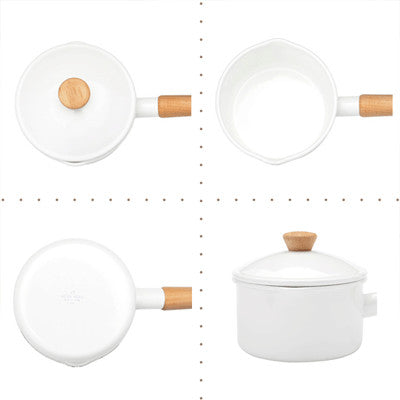 (預訂|全港免運) 野田琺瑯 Noda Horo 日本製 Couleur系列 天然木柄 琺瑯牛奶鍋單手鍋 連蓋 1.2L/14cm (IH100V,200V 對應)【約10-15個工作日內寄出】 - Premium Mall HK