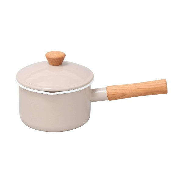 (預訂|全港免運) 野田琺瑯 Noda Horo 日本製 Couleur系列 天然木柄 琺瑯牛奶鍋單手鍋 連蓋 1.2L/14cm (IH100V,200V 對應)【約10-15個工作日內寄出】 - Premium Mall HK