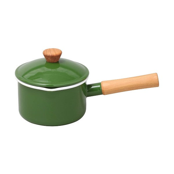 (預訂|全港免運) 野田琺瑯 Noda Horo 日本製 Couleur系列 天然木柄 琺瑯牛奶鍋單手鍋 連蓋 1.2L/14cm (IH100V,200V 對應)【約10-15個工作日內寄出】 - Premium Mall HK