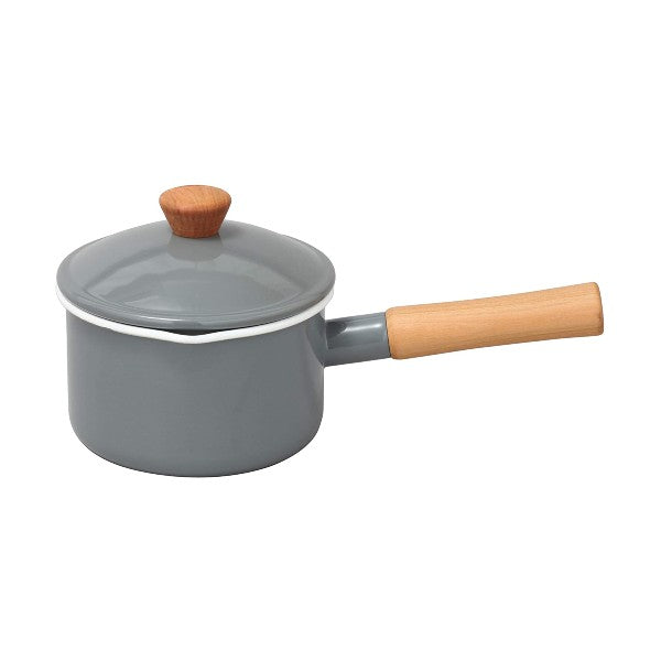 (預訂|全港免運) 野田琺瑯 Noda Horo 日本製 Couleur系列 天然木柄 琺瑯牛奶鍋單手鍋 連蓋 1.2L/14cm (IH100V,200V 對應)【約10-15個工作日內寄出】 - Premium Mall HK