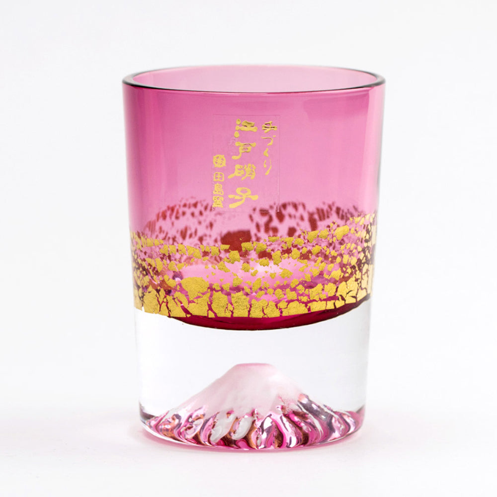 現貨|全港免運|田島硝子 - TAJIMA GLASS 金箔富士山玻璃杯 櫻花粉色 金赤 Sake杯/清酒/冷酒/烈酒杯 80ml ( TG20-016-1GP )|木盒包裝|EDO GLASS|附真品證書卡【平行進口】
