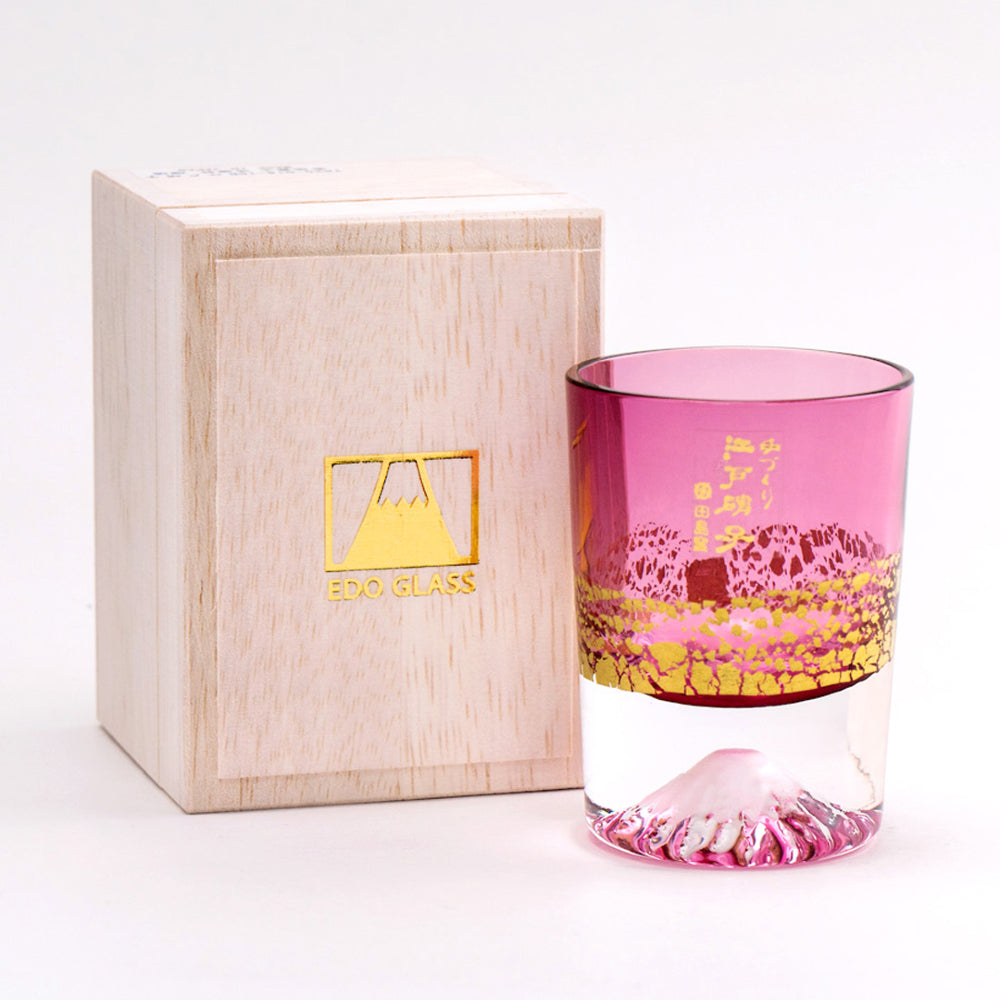 現貨|全港免運|田島硝子 - TAJIMA GLASS 金箔富士山玻璃杯 櫻花粉色 金赤 Sake杯/清酒/冷酒/烈酒杯 80ml ( TG20-016-1GP )|木盒包裝|EDO GLASS|附真品證書卡【平行進口】