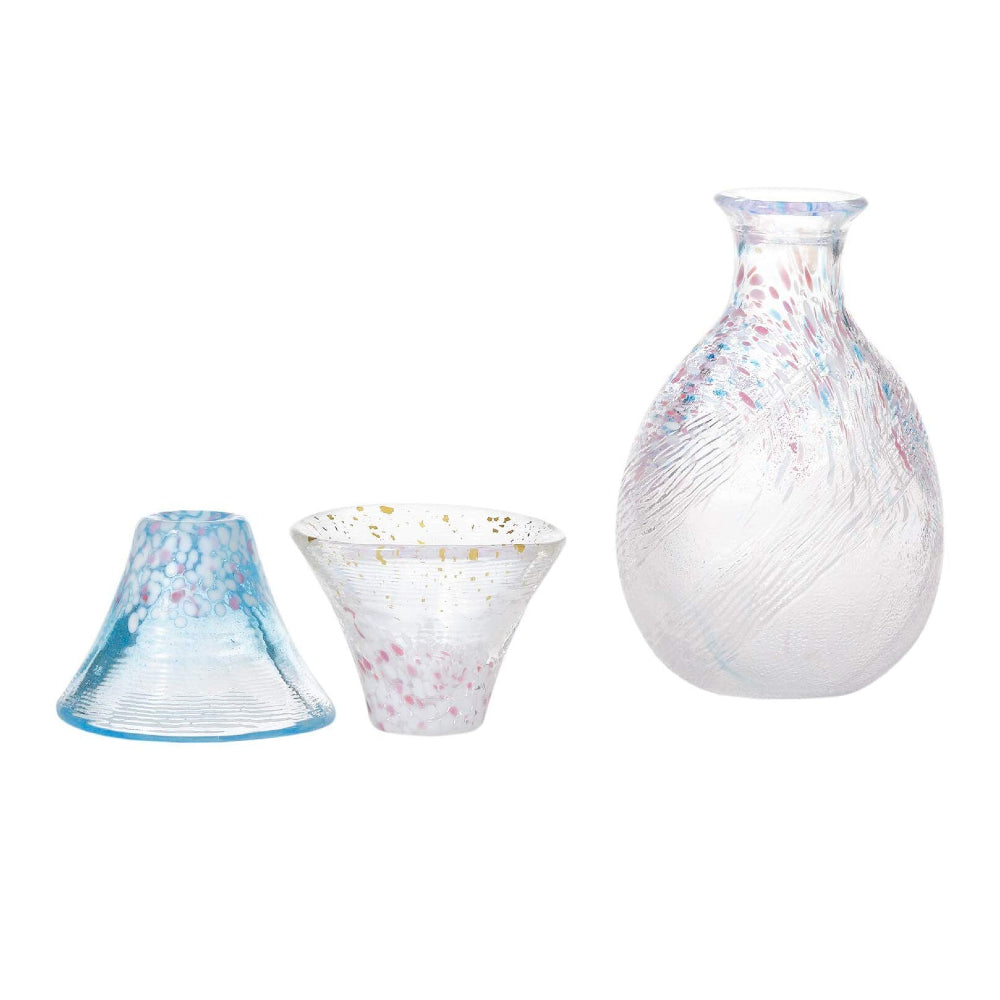 預訂|全港免運|東洋佐佐木 - Toyo-Sasaki Glass 日本製 櫻富士山招福杯 清酒冷酒玻璃杯 35ml (晴櫻&淡櫻 連酒瓶套裝)【約10-15個工作日內寄出】