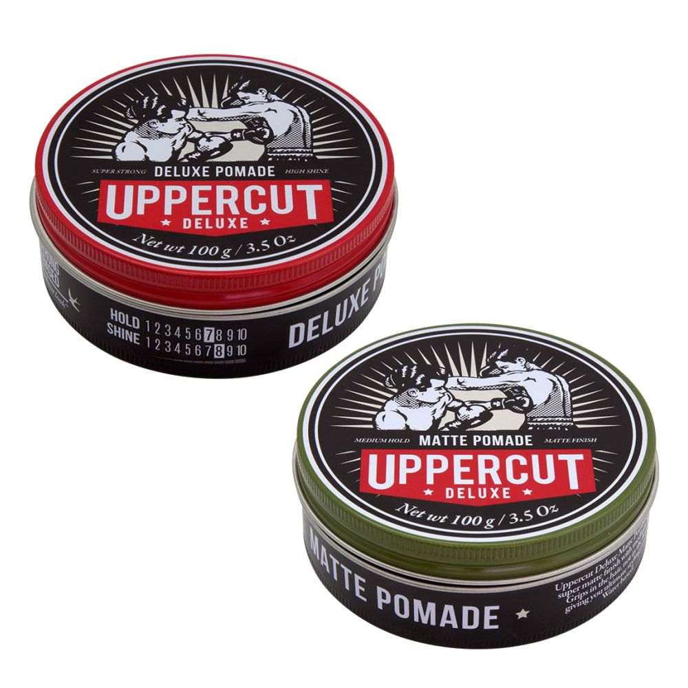 (現貨|全港免運) 澳洲製 UPPERCUT DELUXE 拳擊手 DELUXE POMADE + MATTE POMADE 水性 髮蠟髮油 組合優惠 (100g/3.5oz) - Premium Mall HK