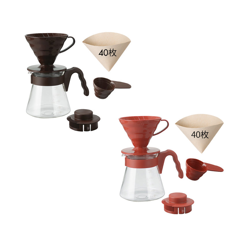 (現貨|全港免運) HARIO V60 膠濾杯 濾泡咖啡壺組/滴漏咖啡壺組 套裝 含40張濾紙 V60 Coffee Server 02 Set VCSD-02【平行進口】 - Premium Mall HK
