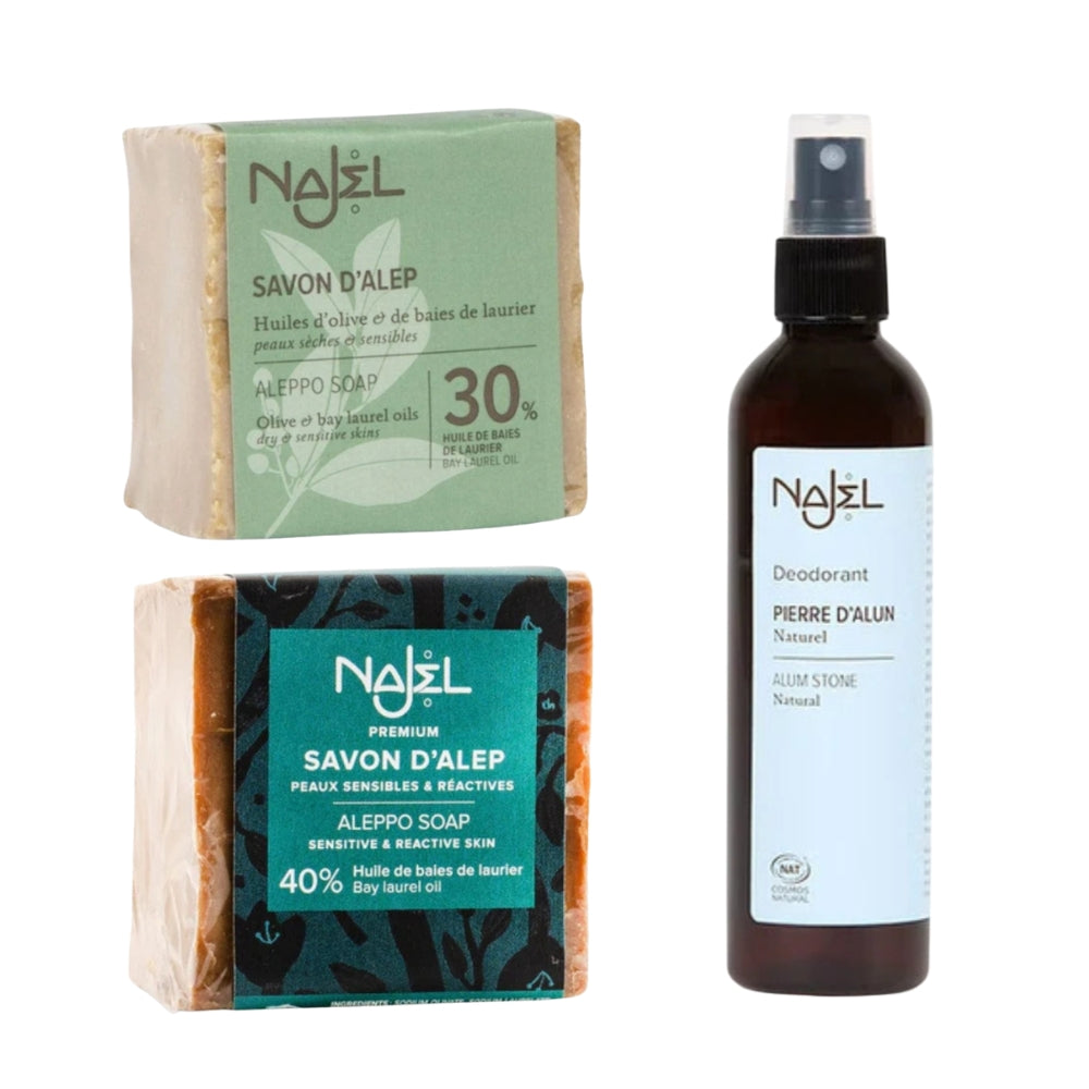 香港現貨｜全港免運｜NAJEL - 組合優惠價 - 30%手工古皂 + 40%手工古皂 + 天然止汗噴霧【法國品牌 香港行貨】
