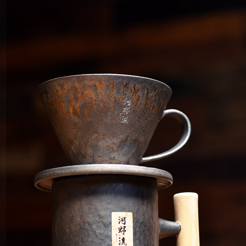 現貨｜全港免運｜河野流 - 文京手作陶瓷咖啡濾杯 Coffee Dripper 1-2杯 木質盒裝｜每個鐵釉紋理獨一無二【送一包HARIO V60 VCF-01濾紙 100張】