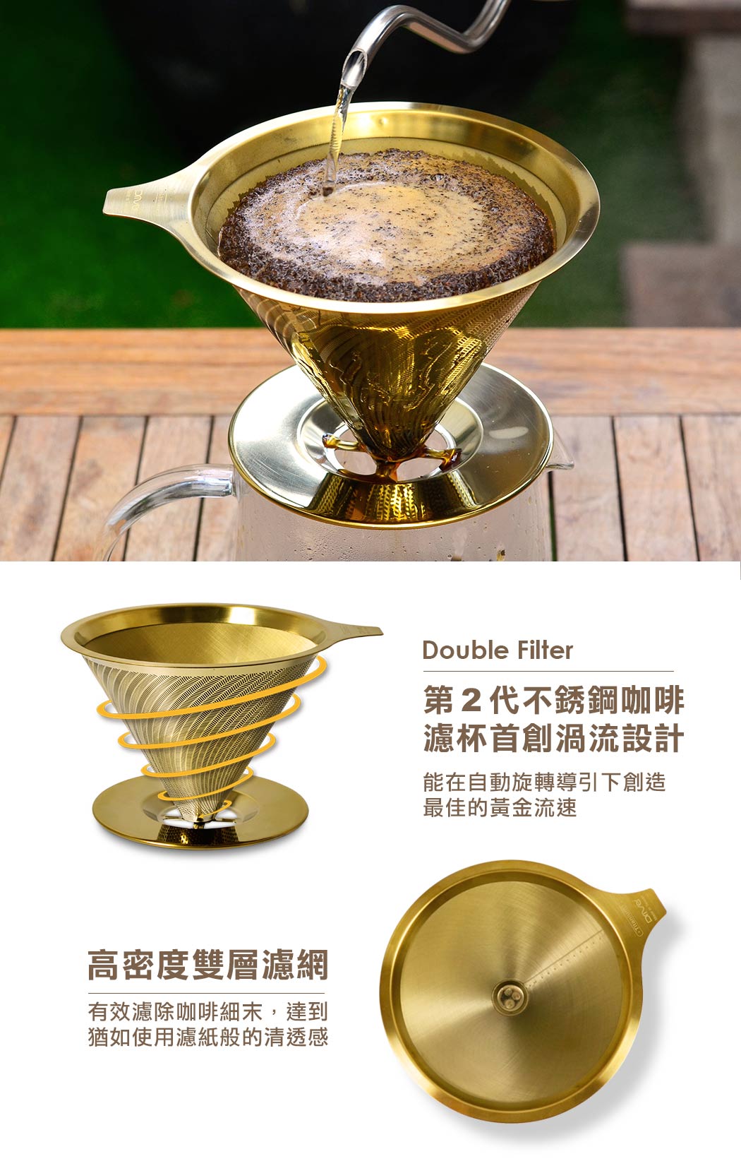 現貨｜全港免運｜Driver - 台灣製 [鈦] 黃金流速濾杯 1-2杯 (附底盤)｜不銹鋼免濾紙濾杯｜首創渦流設計