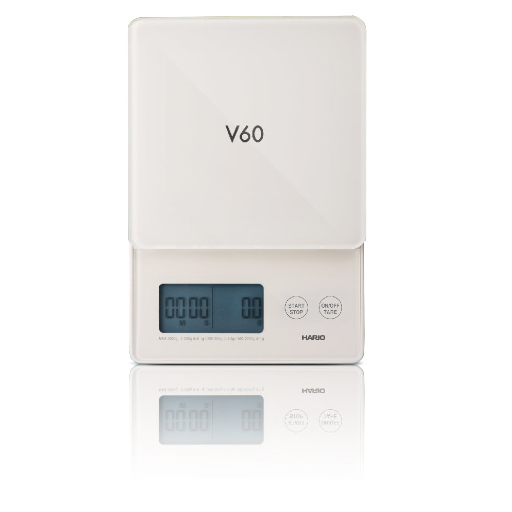 現貨｜全港免運｜HARIO - V60 Glass Drip Scale 琉璃白電子秤/玻璃面手沖咖啡專用電子秤 電池式 (VSTG-2000W｜附送耐熱玻璃杯2隻 170ml)【平行進口】