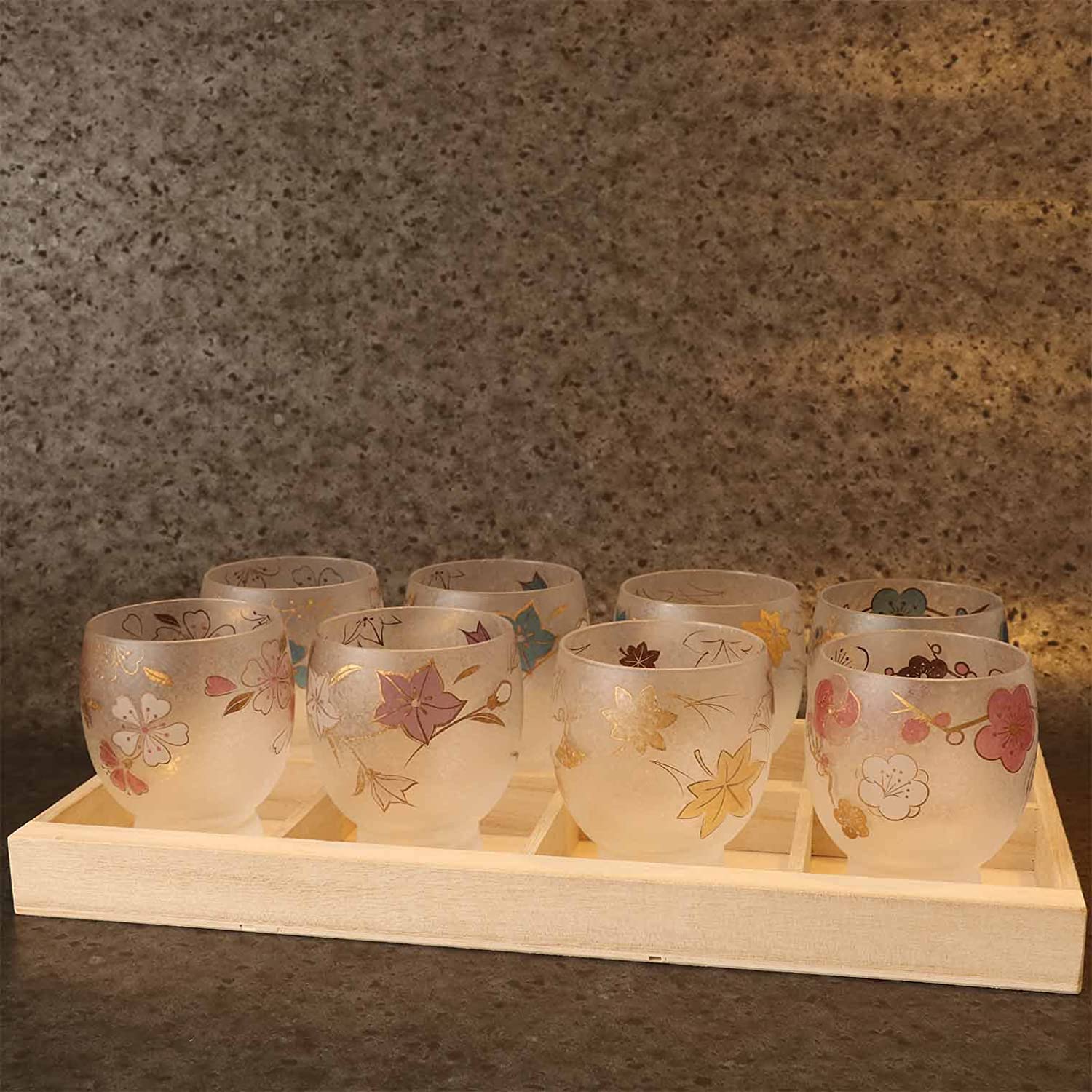 (預訂｜全港免運) 日本 ADERIA 四季設計 玻璃酒杯套 Sake清酒杯套裝 145ml (1套4隻)｜木盒包裝【約10-15個工作日內寄出】
