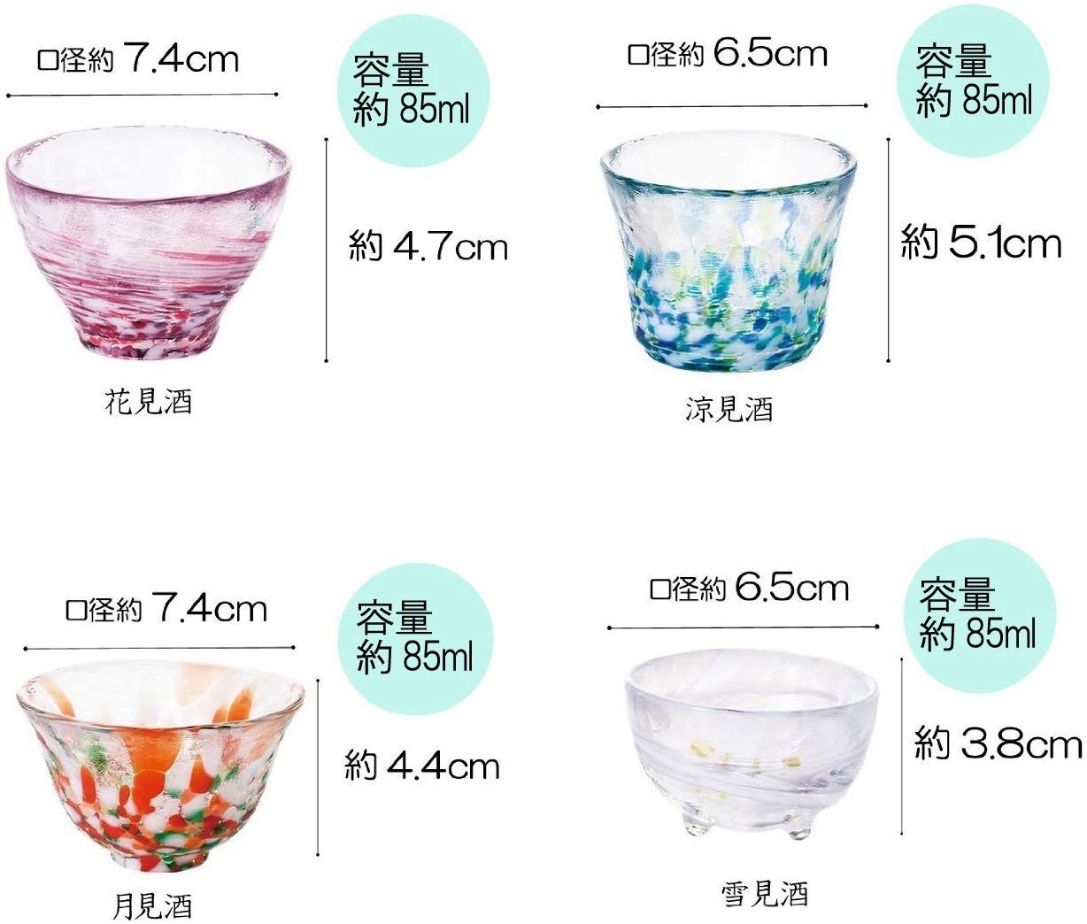 (預訂｜全港免運) 日本製 津輕 四季靈感設計 迷你玻璃杯/茶杯 木盒包裝 85ml (1套4隻)【約10-15個工作日內寄出】 - Premium Mall HK