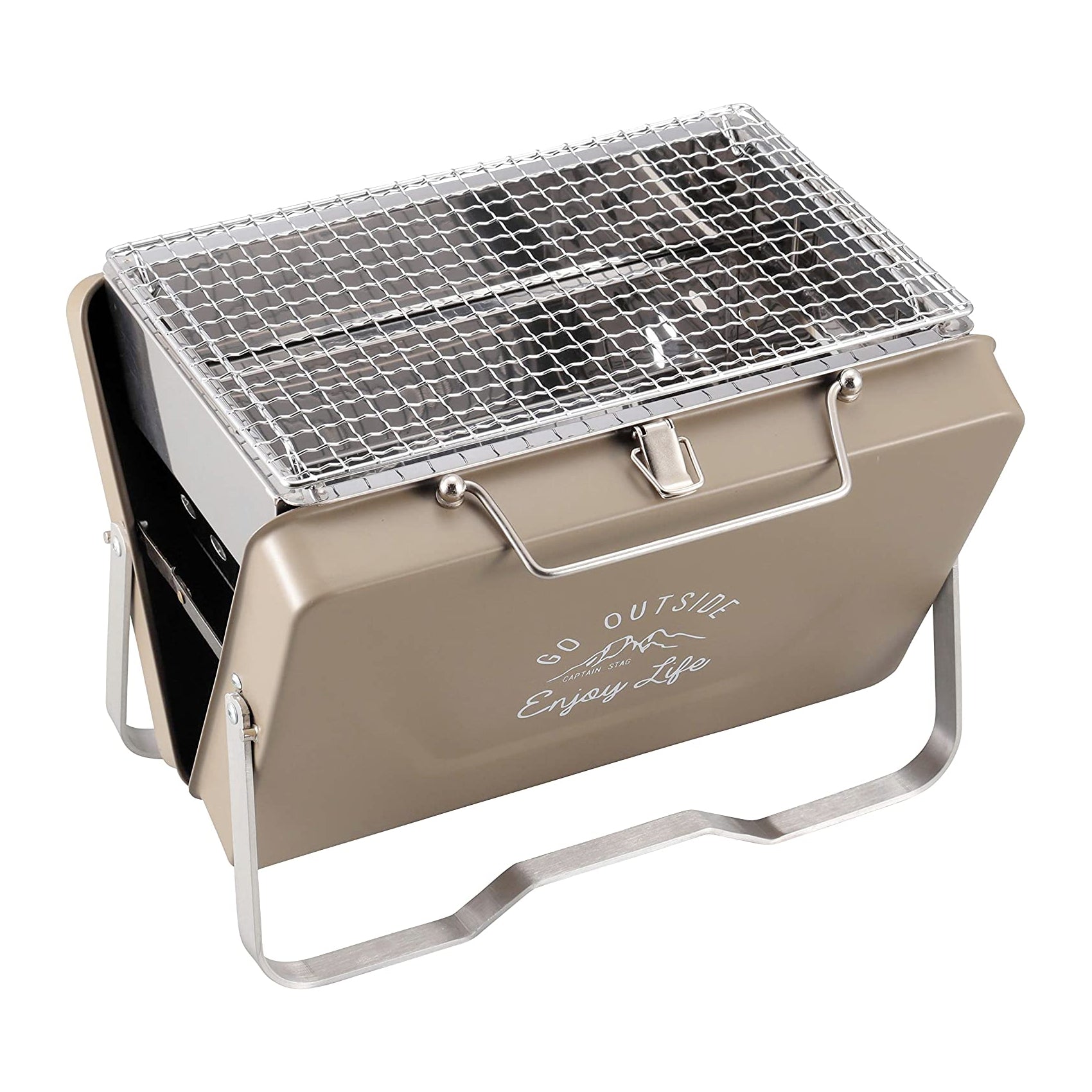 預訂｜全港免運｜Captain Stag - V型可摺叠式 桌面戶外烤架 Camping烤架 BBQ Grill (卡其色)【平行進口｜約10-15個工作日內寄出】 - Premium Mall HK