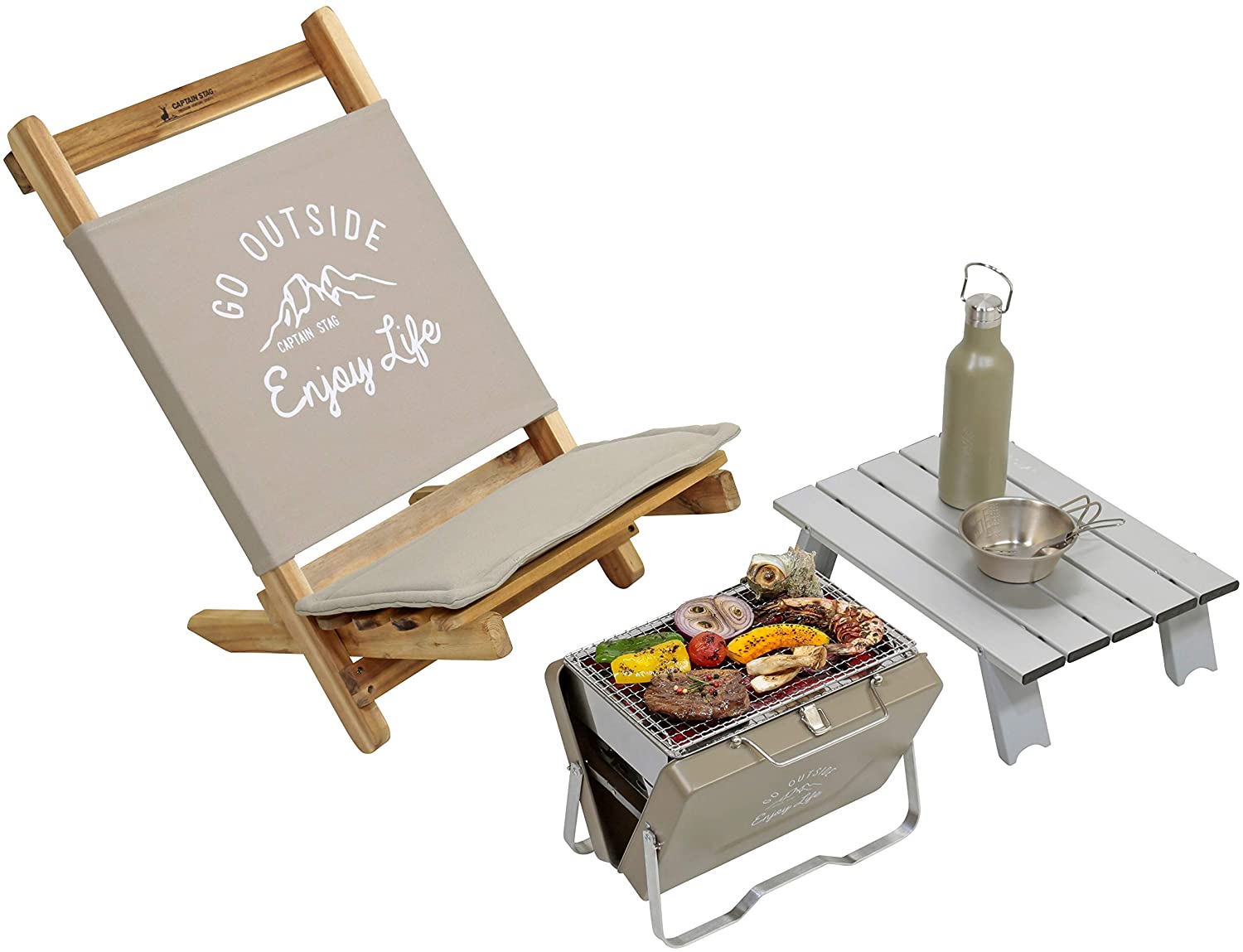 預訂｜全港免運｜Captain Stag - V型可摺叠式 桌面戶外烤架 Camping烤架 BBQ Grill (卡其色)【平行進口｜約10-15個工作日內寄出】 - Premium Mall HK