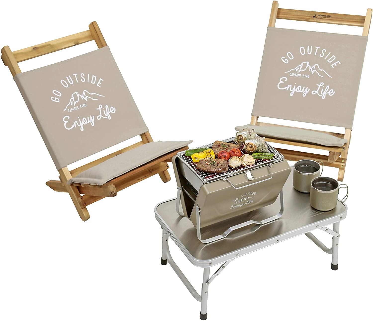 預訂｜全港免運｜Captain Stag - V型可摺叠式 桌面戶外烤架 Camping烤架 BBQ Grill (卡其色)【平行進口｜約10-15個工作日內寄出】 - Premium Mall HK