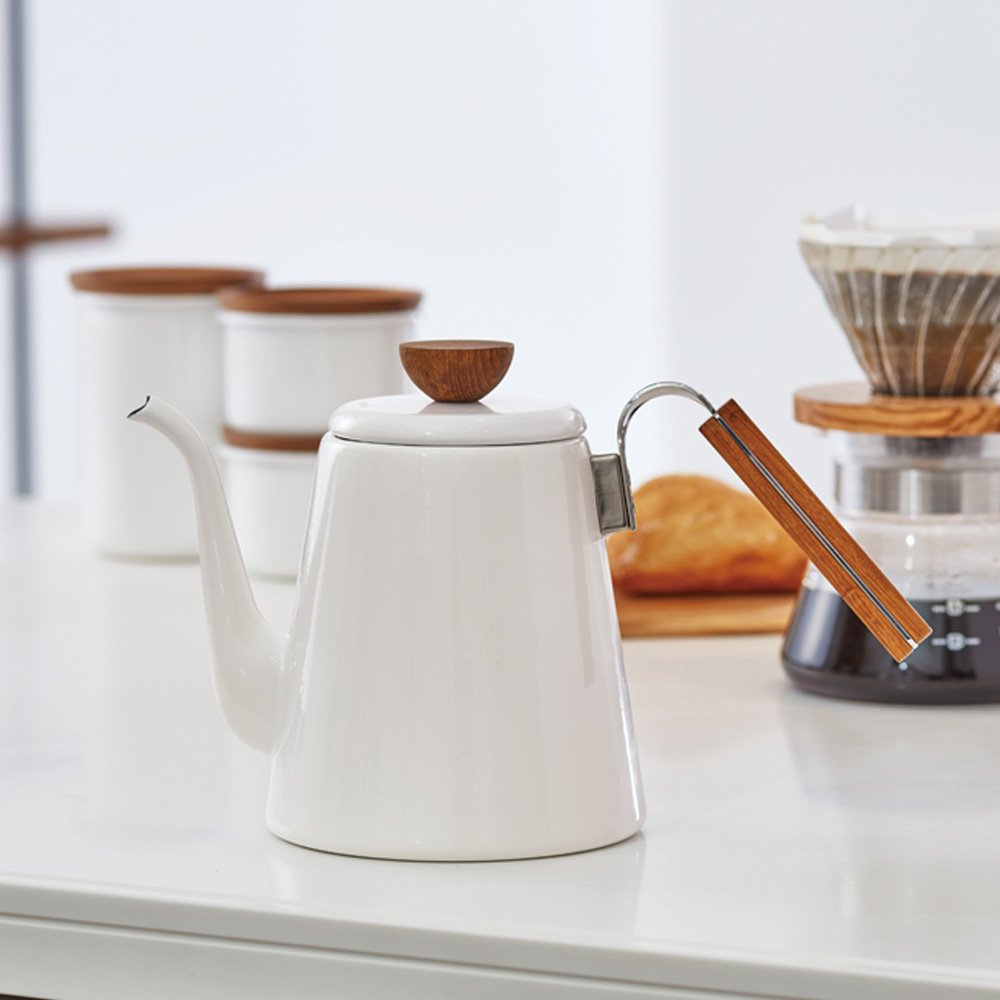 (預訂｜全港免運) HARIO Bona琺瑯 細口手沖壺 Drip Kettle (800ml) BDK-80-W【約10-15個工作日內寄出】 - Premium Mall HK
