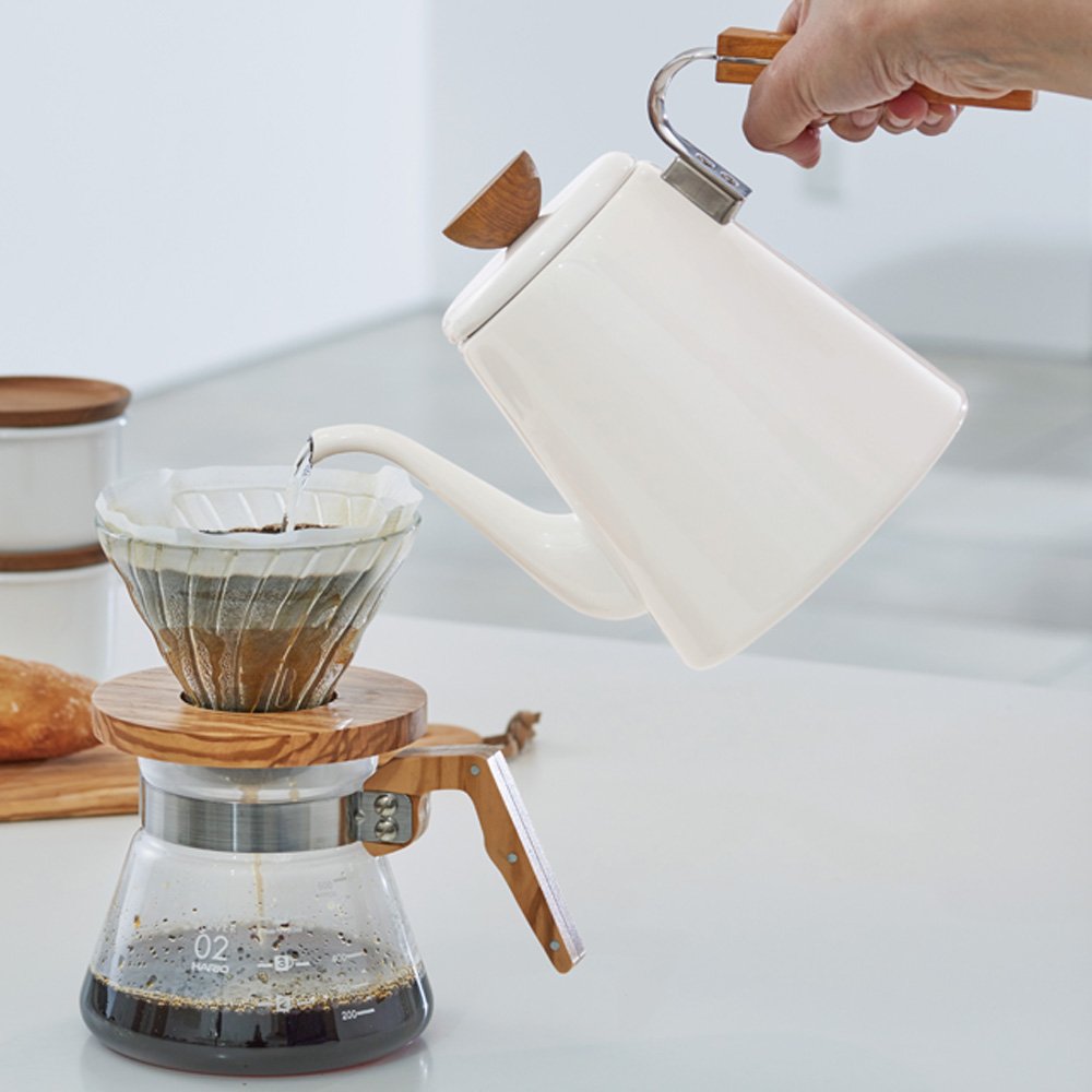 (預訂｜全港免運) HARIO Bona琺瑯 細口手沖壺 Drip Kettle (800ml) BDK-80-W【約10-15個工作日內寄出】 - Premium Mall HK