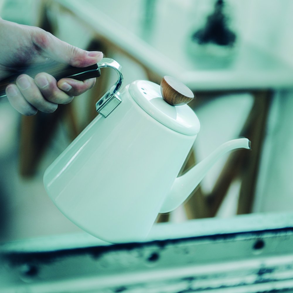 (預訂｜全港免運) HARIO Bona琺瑯 細口手沖壺 Drip Kettle (800ml) BDK-80-W【約10-15個工作日內寄出】 - Premium Mall HK