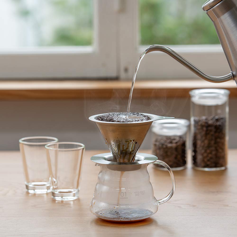 (預訂｜全港免運) HARIO V60 02 免濾紙全金屬濾杯 Double Mesh Metal Dripper 1-4杯 DMD-02-HSV【約10-15個工作日內寄出】 - Premium Mall HK