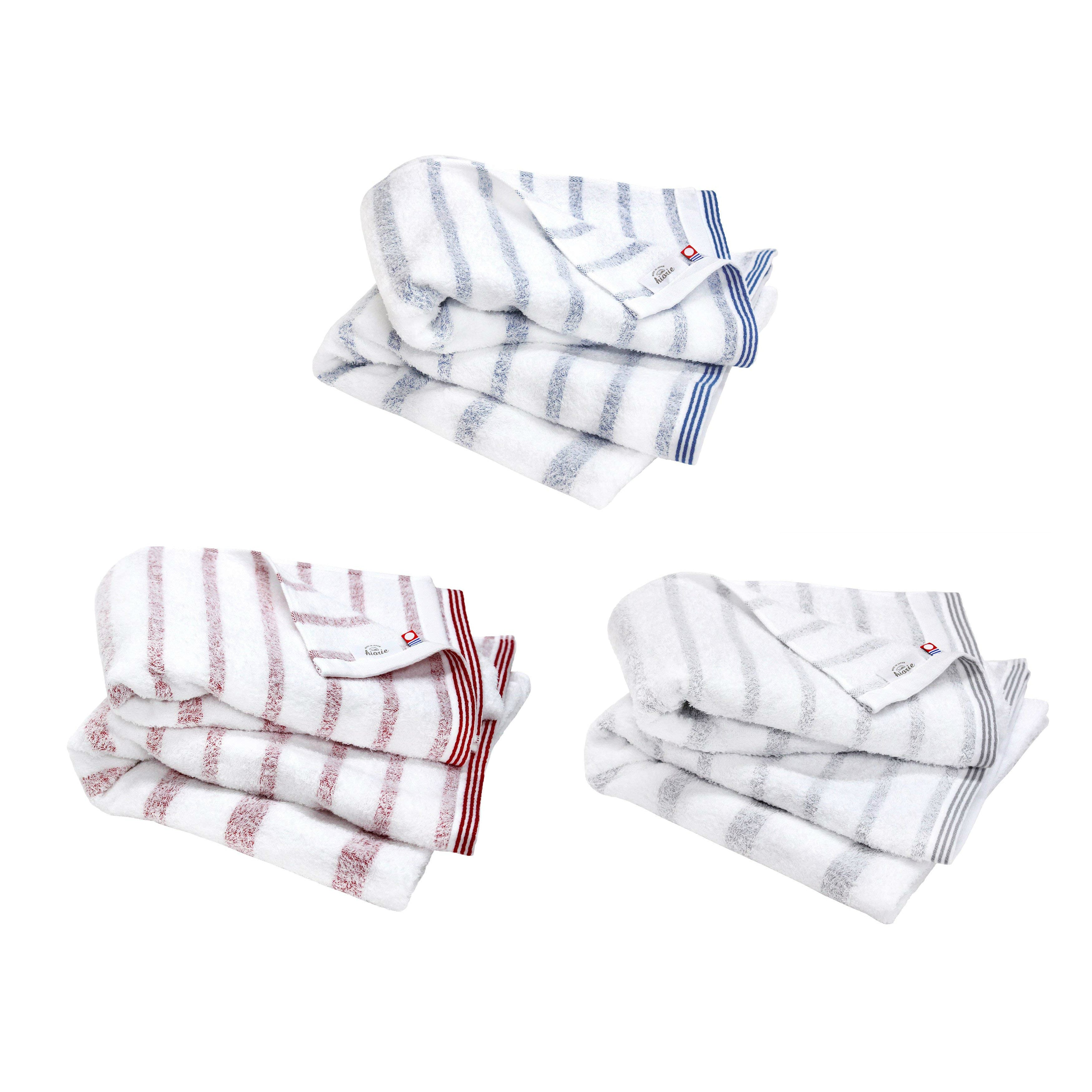 (預訂｜全港免運) hiorie 日織惠 日本製 沐浴用毛巾 Bath Towels 今治認證 間條色 ( 60 x 120cm 1套2條)【約10-15個工作日內寄出】 - Premium Mall HK