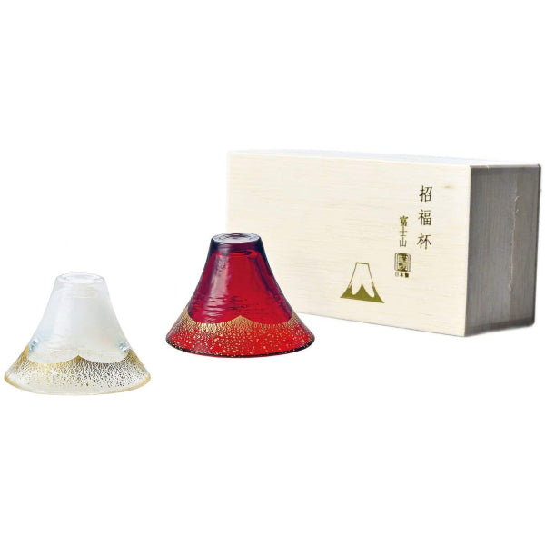 (預訂｜全港免運) 日本製 東洋佐Toyo-Sasaki Glass 富士山招福杯 金箔配色 清酒冷酒玻璃杯 (金白&金紅 一套2隻 65ml)【約10-15個工作日內寄出】 - Premium Mall HK 你的優質網店之選